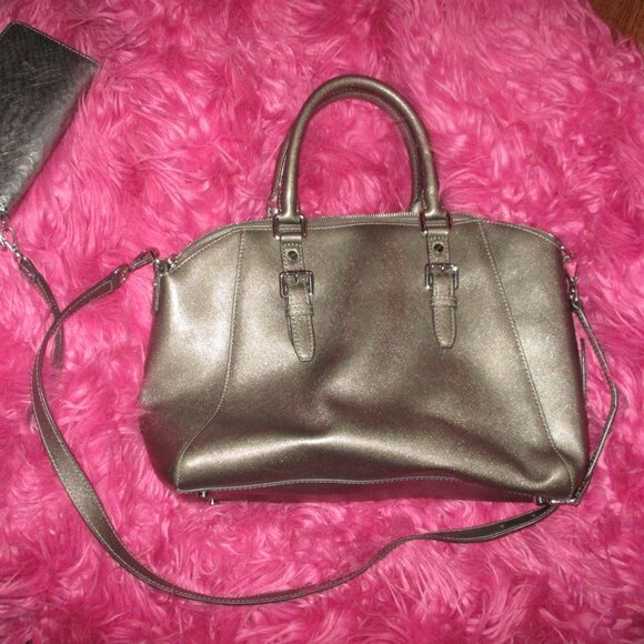 Michael Kors Ciara metallic silver Nickel  large satchel & wallet - Picture 5 of 15